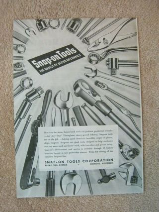 Vintage 1944 Wwii Snap - On Tools Factory Mechanics War Production Print Ad