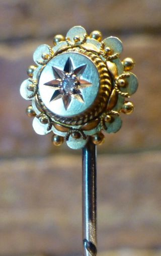 Antique Stick Pin Tie Pin - Victorian 15ct And Diamond