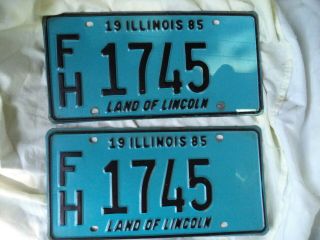 Illinois 1985 Fh Matching Pair Automobile Funeral Home License Plates