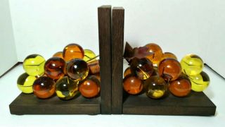 Vintage Mid Century Lucite Grapes Bookends Yellow,  Amber