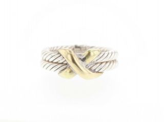 Sterling Silver 925 Size 8 Brass Vintage Mexican Braided X Crisscross Band Ring