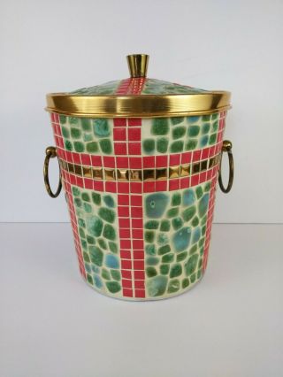 Vintage Mid Century Mosaic Tile Ice Bucket Bar Cart Wine Cart Christmas Decor