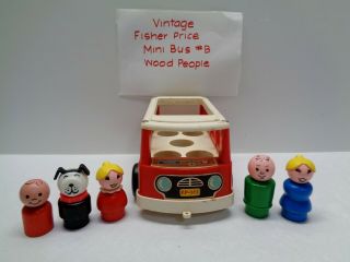 Vintage Fisher Price Little People Play Family Mini Bus Wood People B