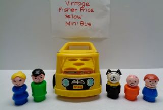 Vintage Fisher Price Little People Play Family Mini Yellow Bus People