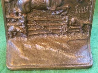 Heavy Vintage Bronze Bookends with Horse & Hounds.  Hunting,  Fox Chase 3