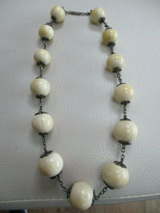 Unusual Antique Victorian Chinese Bovine Bone Bead Necklace