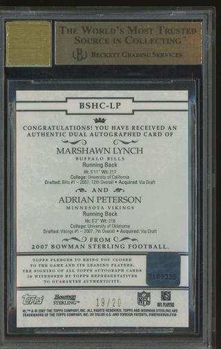 2007 Bowman Sterling Gold Refractor Adrian Peterson Lynch RC AUTO /20 BGS 9.  5 2