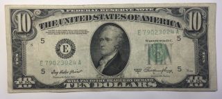 1950a $10 Ten Dollar Bill Federal Reserve Note Richmond Vintage Old Currency