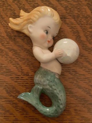Vintage Norcrest Japan Ceramic Mermaid Holding Bubble Wall Art Hangings Decor