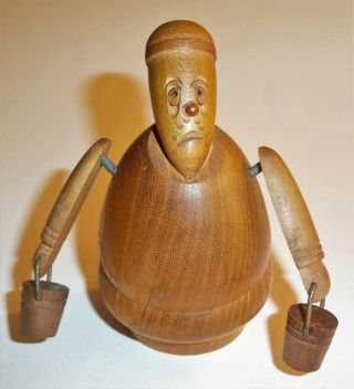 Vintage Mid Century Eire Creations Ireland Hand Carved Wood Stout Man W/buckets