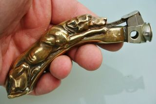 Antique Art Deco Cigar - Cutter With Brass Lying Dog Handle