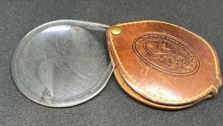 Vintage Norm Thompson Pocket Folding Magnifying Glass In Brown Leather Case