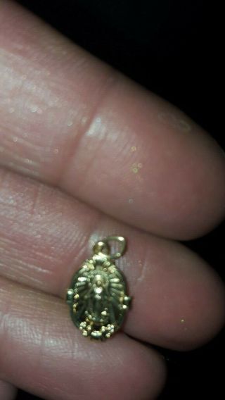 Vintage Virgin Mary Fine14k Yellow Gold Small Pendant Charm For Child Necklace