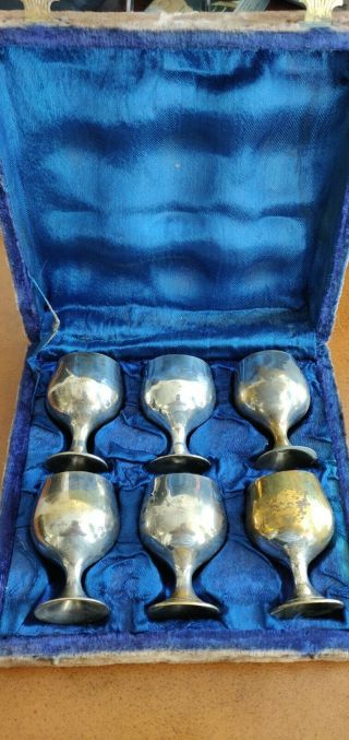 Vintage Mini Metal Goblet Set Of 6 In Vintage Velvet Case