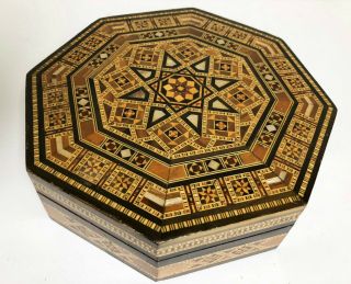 Vintage Khatam Kari Persian Pattern Art Inlaid Wooden Jewelry Trinket Box