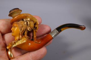 FINE CASED SMALL ANTIQUE CARVED MEERSCHAUM PIPE 