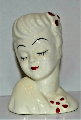 Vintage Glamour Girl Lady Head Vase White With Red Lips And Accents