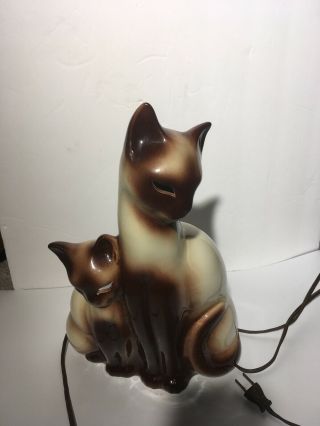 Kron - - Vintage Mid Century Modern Siamese Cat And Kitten Lamp - - Ceramic G - 5892