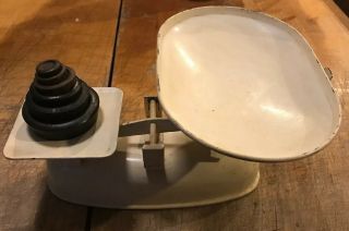 Vintage Metal Balance Scale With Cast Iron Nesting Weights Kitchen Reloading Lab
