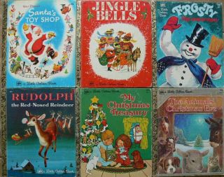 6 Vintage Little Golden Books Jingle Bells,  My Christmas Treasury,  Santa 