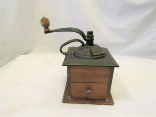 Vintage Antique Woodcroftery Wood & Cast Iron Hand Crank Coffee Grinder Mill