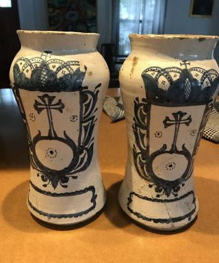 A Antique Albarelli Majolica Apothecary Jars,  18th C.  Or Earlier,  Italy