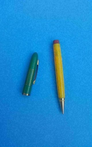 Vintage Schro Short 2 - Piece Green Yellow Gold Tip Mechanical Pencil Made In Usa