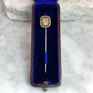 Antique Georgian Victorian 10k Gold Hair Locket Mourning Sentimental Stick Pin