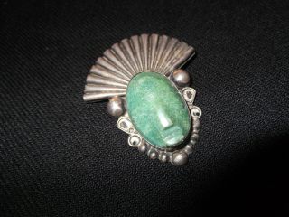 Rare Vintage Taxco Sterling Silver Aztec Face Brooch Pin Jade Head