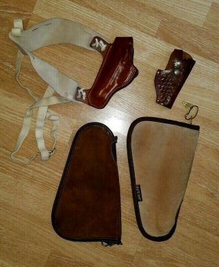 Vtg.  Bianchi Leather Suede Kolpin Hand Gun Cases Rosco & Safariland Holsters