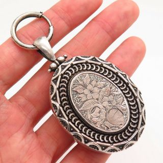 1881 A W Jenner & Co Antique Victorian 925 Sterling Silver Etched Locket Pendant