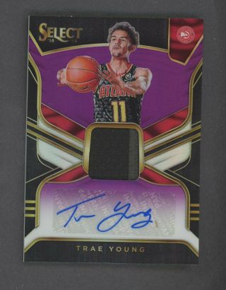2018 - 19 Panini Select Purple Trae Young Hawks Rpa Rc Patch Auto /99