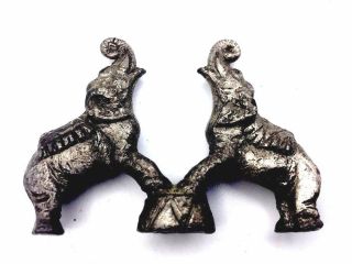 2 Vintage Brass Trumpeting Mini Elephant Figurines Circus Bronze Vienna Austria