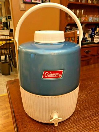 Vintage 1976 Coleman Water Cooler Jug 2 Gallon Blue White
