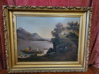 Antique Seascape Oil On Board Painting