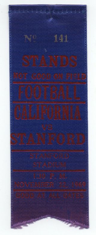 1969 College Football Ribbon Stanford Vs California " Big Game "