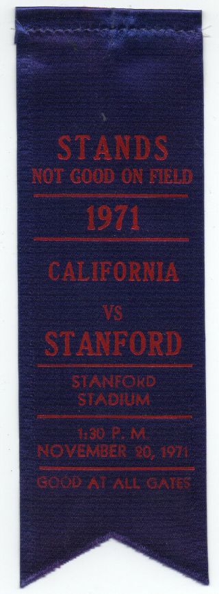 1971 College Football Ribbon Stanford Vs California " Big Game "