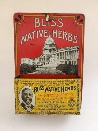 Rare Bliss Native Herbs Advertising Litho Tin Wall Hanging Match Safe