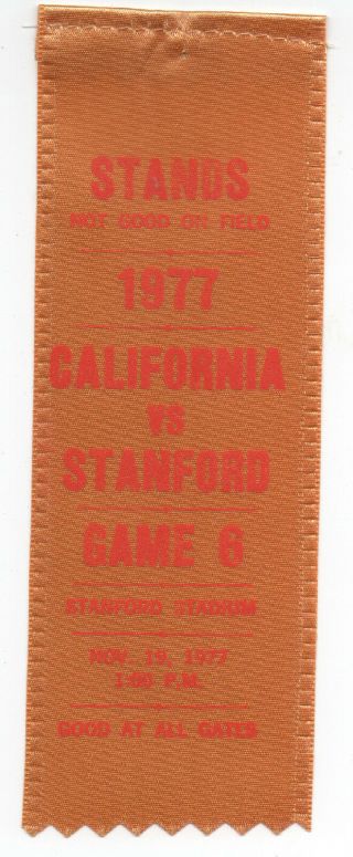 1977 College Football Ribbon Stanford Vs California " Big Game "