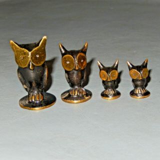 Set 4 Owls Vintage Mid Century Modern Walter Bosse Bronze Hagenauer Baller Black