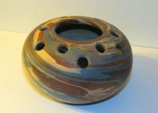 Vintage Niloak Swirl Pottery Flower Frog Vase Marked