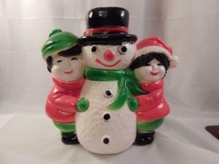 Vintage Union Products Blow Mold Snowman With Children Light Up Table Top Collec