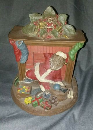 Vintage Christmas Tom Clark Gnome Down With A Bound " Santa In Fireplace 1991