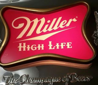 Miller High Life Beer Lighted Sign Champagne Of Beers Electric Vtg Bar Man