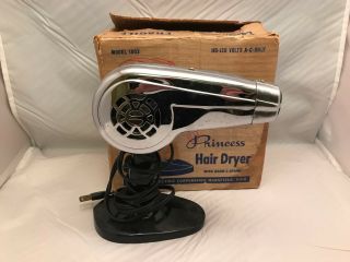 Vintage Dominion Princess Hair Dryer W/ Hand - L - Stand - Model 1803 Chrome -
