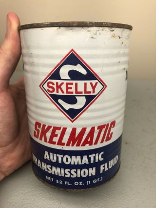 Vintage Full Skelly Skelmatic Atf Fluid Quart Metal Motor Oil Can