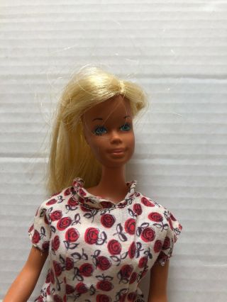 Vintage 1966 Mattel Barbie Doll Blonde Hair Bendable Knees Blue Eyes With Dress 2