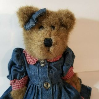 Boyds Bears J.  B.  Bean Series 1364 1990 ' s Girl with Blue Jean Red Check Dress 2