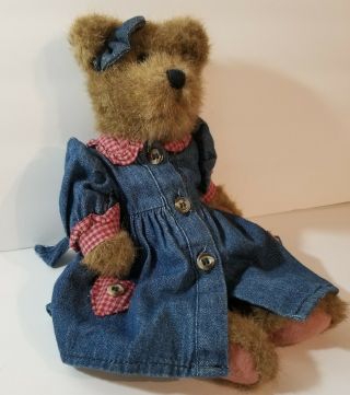 Boyds Bears J.  B.  Bean Series 1364 1990 ' s Girl with Blue Jean Red Check Dress 3
