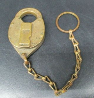 ANTIQUE/ VINTAGE YALE PADLOCK BRASS LOCK with chain Railroad Style NO Key 2